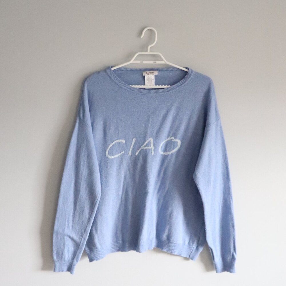 Bartolini‎ 'Ciao' Wool Cashmere Blue XL Italian Knit Long Sleeve Crew Sweater